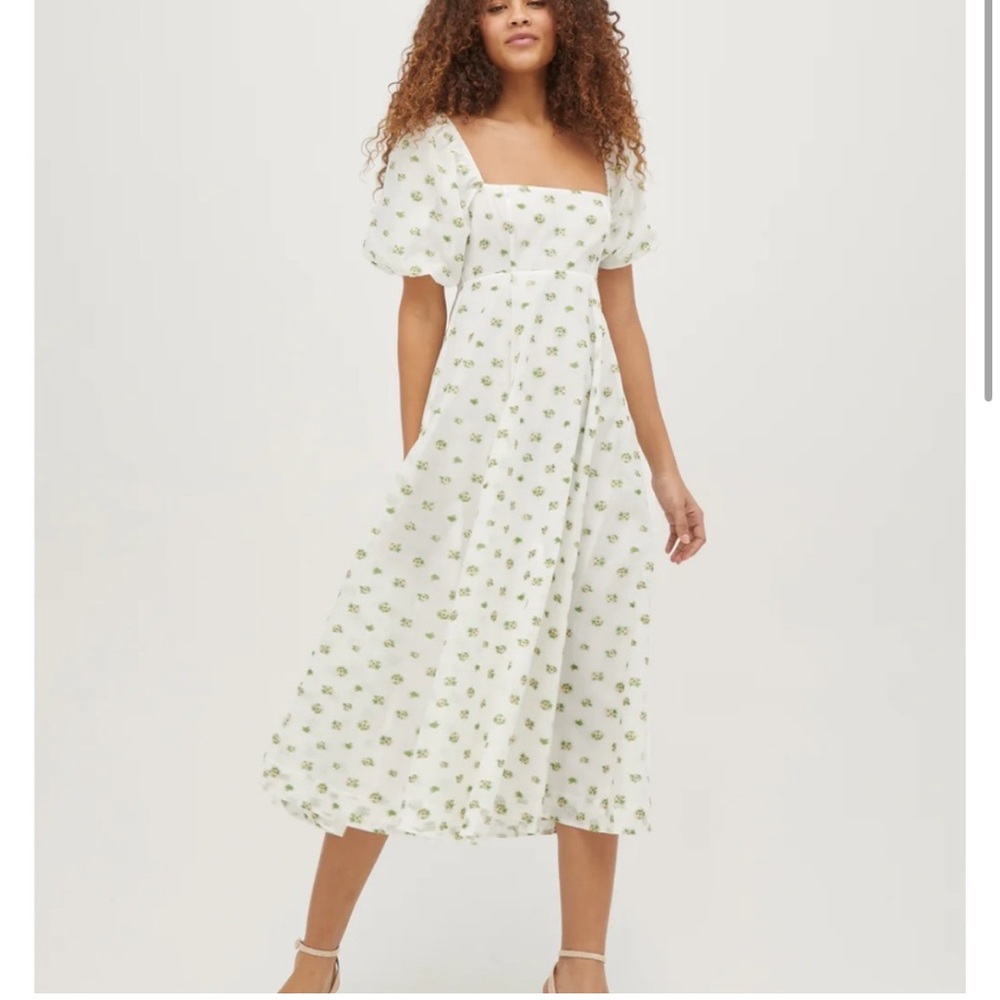 Hill House Home - The Organza Matilda Dress in Olive/Coral Floral Jacquard - M